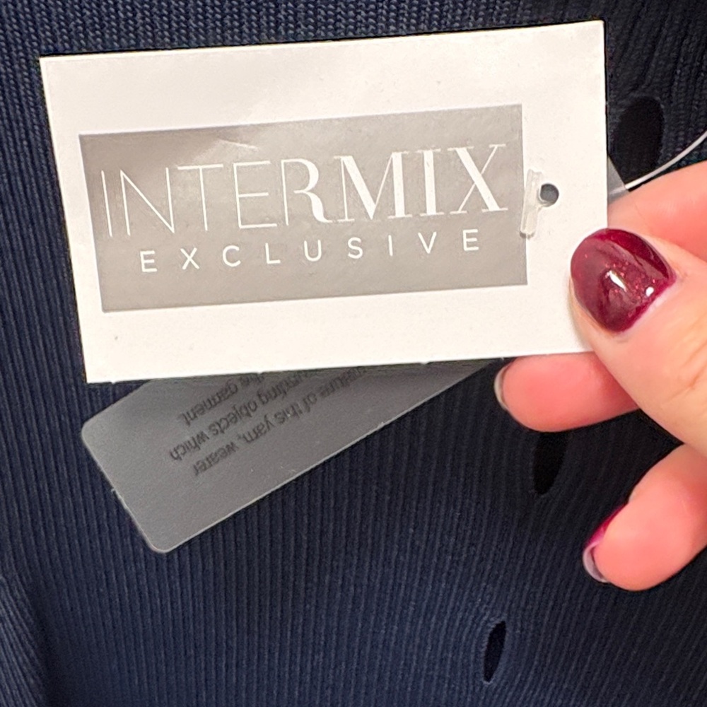 INTERMIX Navy Ribbed Knit Top - Picture 3 of 4